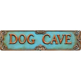 Kexle Vintage Metal Wall Decor Sign 'DOG CAVE' 4 x 16 inches Retro Tin Sign for Home, Bar, Man Cave