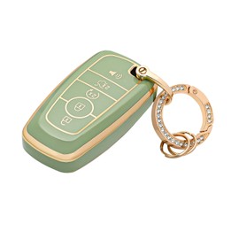 OFFCURVE Key Fob Cover with Keychain for Ford Fusion Explorer Escape F150 F250 F350 F450 F550 Edge Maverick Expedition Lincoln Aviator 5 Buttons Smart Key Holder, Green