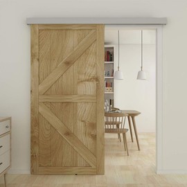 JUBEST 8FT Barn Door Sliding Hardware Track Kit, Aluminium Alloy Box Rail Hardware for Classic Modern Interior Single Wooden Door,Low Clearance