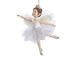 Ballerina Angel Christmas Ornament in White and Silver Tutu - Arabesque