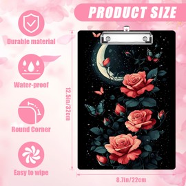 Moon Floral Flower Clipboard,Decorative Clip Board with Metal Clip Cute Plastic Clipboards A4 for Nurses, Students, Office（Standard Size 8.5" x 12.13"）