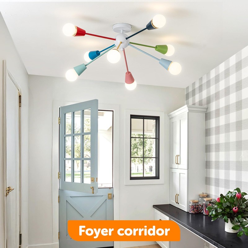 Aleslsop Colorful Chandelier, Modern Sputnik Chandelier, 8-Light Kids Light Fixture