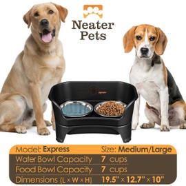 Neater Feeder Express Elevated Dog Bowls by Neater Pet Brands – Dog Bowls with Stand - Stainless Steel Food and Water Bowls – Raised Dog Bowl Set for Medium to Large Dogs, Midnight Black