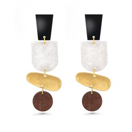 Sngia Wood Acrylic Gold Statement Earrings for Women, Trendy Dangle Drop Boho Wooden Earrings Jewelry Gifts.