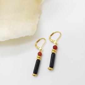 Egyptian Tigris Earrings - Carnelian and Black Onyx