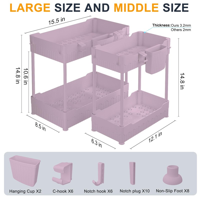Sevenblue 2 Pack Under Sink Organizer, Under Bathroom Cabinet Organizer