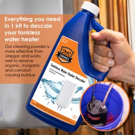 Chromex Tankless Water Heater Flush Kit with Certified Liquid Descaling Solution and Right Angle Inlet Hoses & 1/6HP Extra Strength Pump