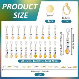 BENECREAT 26Pcs Number Stitch Marker Charms, 0~9 Alloy Knitting Counter Chains, Acrylic Bead 1~20 Number Locking Stitch Charm with 4pcs Needle Stoppers for Knitting Weaving Sewing