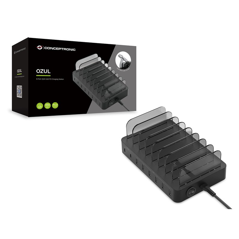 Conceptronic OZUL02B Charger 8-Port / 75W / 2x USB-C PD