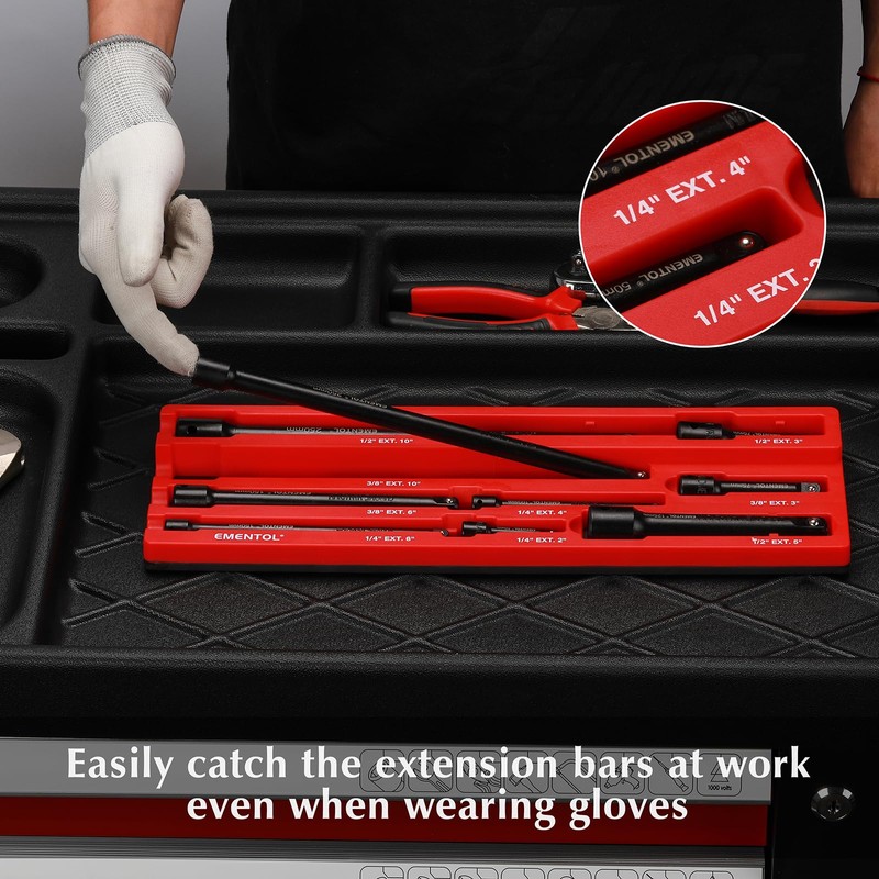EMENTOL 9PCS Magnetic Extension Bar Holder, Red, 1/4", 3/8" and