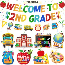 Welcome to 2nd Grade Decorations, Back to School Banner with Hanging Swirls