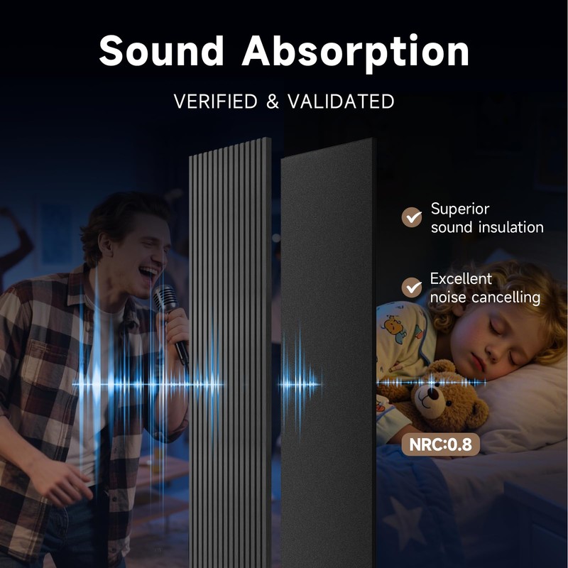 INMOZATA Soundproof Wood Slat Wall Panels, 4 Pack 94.5" x