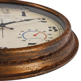 45MinST 16 Inch Bronze Vintage Large Indoor/Outdoor Waterproof Wall Clock with Thermometer & Hygrometer, Silent Non-Ticking Quartz Timepiece for Home, Porch, Garden,Pool