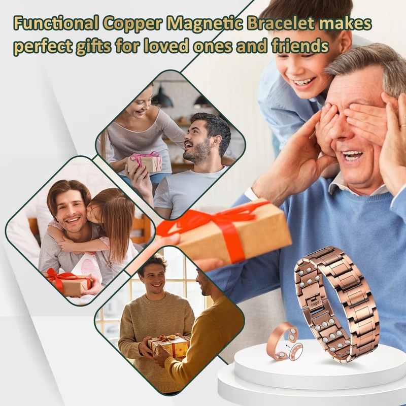 Vicmag Copper Magnetic Bracelet for Men, 3X Strength Magnets, Pure