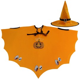 Derayee Halloween Children's Cloak Pumpkin Cosplay Ghost Cosplay Costume, Cute, Bag with Hat, Party Dress, Performing Outfit, Unisex, Transformation, Disguise (S, Yellow)