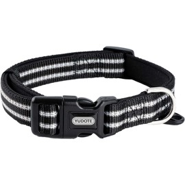 Collar reflectante de nailon para perro con acolchado de neopreno suave y cómodo, ajustable para perros medianos. (Cuello 13-18.9 pulgadas, negro)