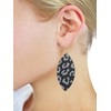 Women's Faux Leather Textured Pattern Elongated Oval Dangle Pierced Earrings,