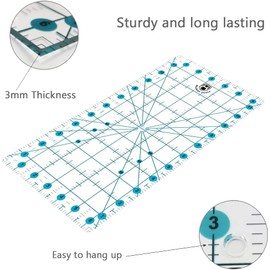 Headley Tools Quilting Ruler, Sewing Ruler (6.5"x 12"), Acrylic Quilters Ruler with Double Colored Grid Marking Lines for Easy Precision Cutting, Quilting, Crafting, and Fabric Measurement, Blue