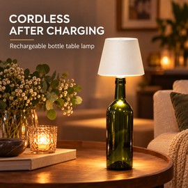 Rechargeable Wireless Bottle Lamp with 3 Color Light Modes Touch Control USB C Charging for Dining Table Bar and Home Decor