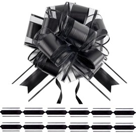 jijAcraft 12pcs Black Pull Bows: 6inch Large Pull Bows for Gift Wrapping, Ribbon Gift Bow for Wedding Birthday Christmas Party Decorations, Perfect for Boxes Cars Baskets Flower Bouquets