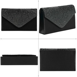 Srvillg Women Clutch Bag, Lilac Satin Evening Clutch Bags, Wedding Shoulder Bags Women's Clutches with Detachable Chain Strap for Bride Prom Party Holiday (Black)