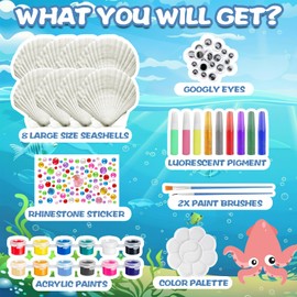 LUCKNIGHT Shells Painting Children's Set, DIY Painting Art Crafts Children, Sea Theme Shells Painting, Creative Craft Set Painting Sets, Glow-in-the-Dark Birthday Gifts for 4-12 Years Boys Girls