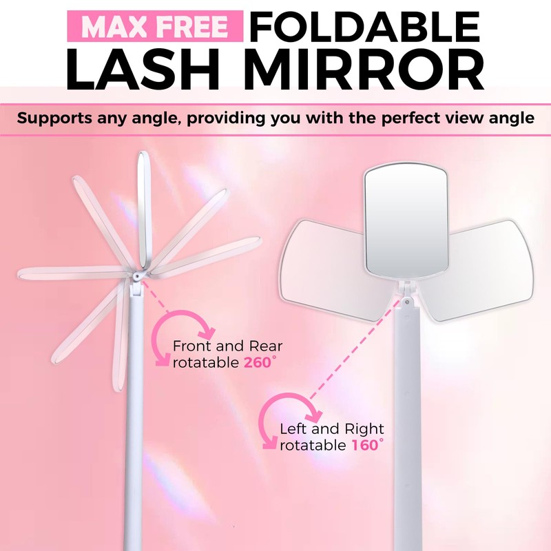Miuffue Flexible Large Square Lash Mirror, 260°Rotation Folding Portable Eye