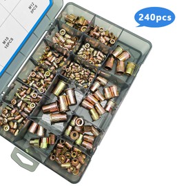 AKKTOL 240-PCS Rivet Nuts Assortment Kit, SAE and Metric Rivnuts Kit, Nutsert Kit, Flat Head 6-32 8-32 10-32 10-24 1/4"-20 3/8"-16 5/16"-18 1/2"-13 M3 M4 M5 M6 M8 M10 M12