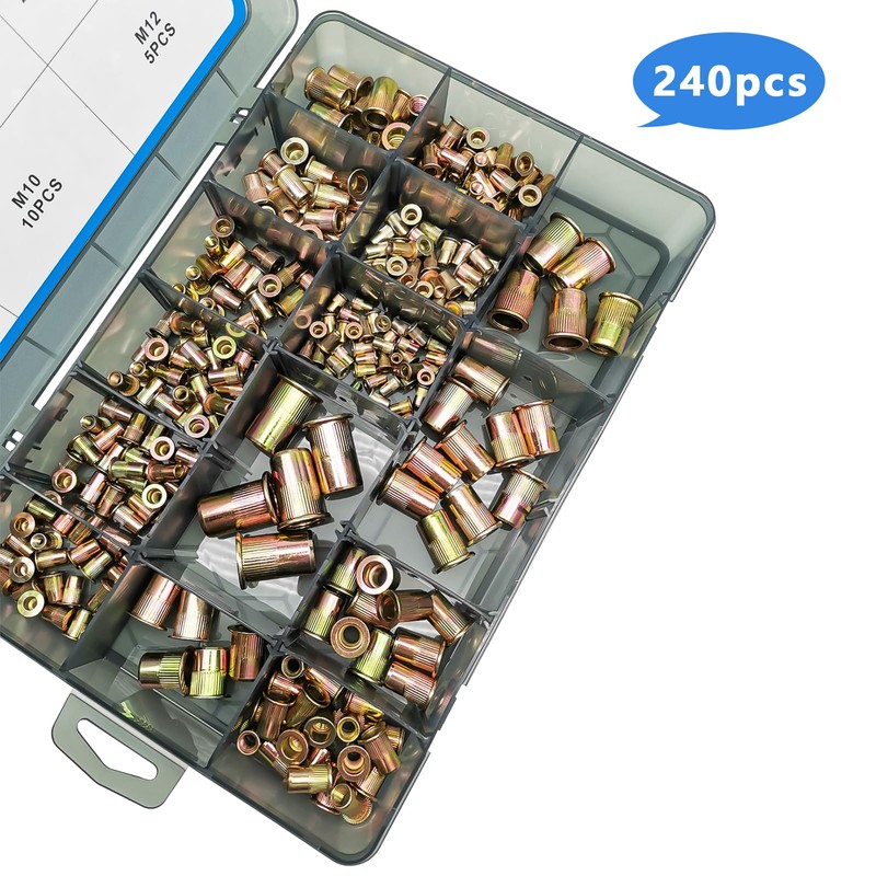 AKKTOL 240-PCS Rivet Nuts Assortment Kit, SAE and Metric Rivnuts