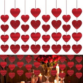 4m Valentines Day Red Hearts Hanging String Garland Decorations, Hanging Hearts Decorations, For Wedding Valentine'S Day Festival Home Decoration