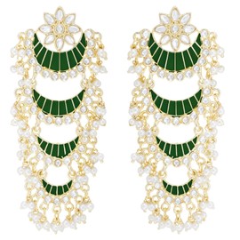 Aheli Drop Faux Pearls Stone Studded Dangle Earrings Indian Traditional Bollywood Jewelry Gift for Women