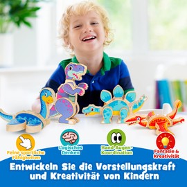 YIQOGAME Montessori Wooden Puzzle - Dinosaur Toy Puzzles for Children Aged 3-5 Years, Promotes Fine Motor Skills and Problem Solving Skills, Wooden Toys from 2 3 4 5 6 Years