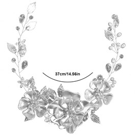 Wedding Flower Hair Vine Pearl Headband, Bridal Jewellery Bridal Leaf Headpiece Bridal Hair Accessories for Women Girls Bridesmaids (Silver)
