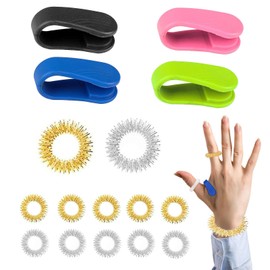 Pack of 16 Acupressure Clip Hand Massager Acupressure Ring, Hand Clip, Migraine Clip, Finger Massage Ring, Anti-Stress Ring for Anxiety Patients, Work Pressure (4 Acupressure Clip 12 Acupressure Ring)