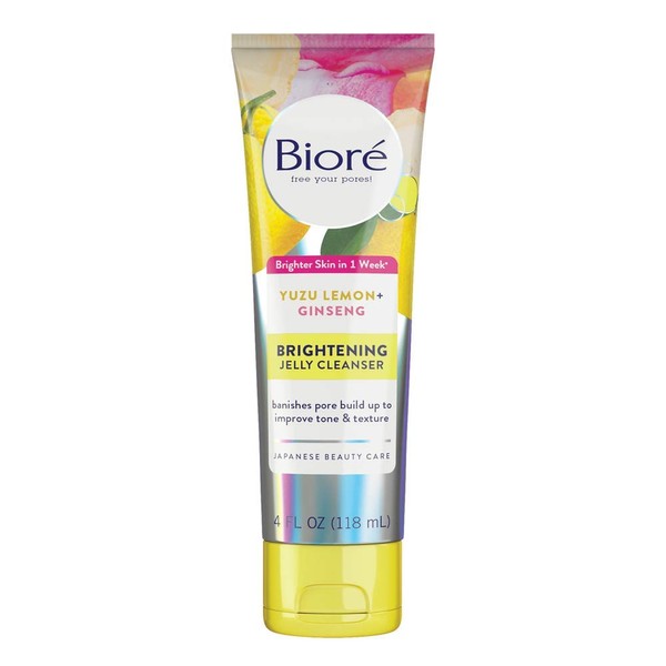 Bioré Daily Brightening Jelly Cleanser, Banish Pore Build Up and Improve Tone and Texture, For Brighter Skin, For All Skin Types, Yellow, Lemon, 4 Fl Oz
