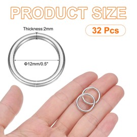 QUARKZMAN Pack of 32 O-ring clasps, 15 mm/0.6 inches, ID, 3.8 mm thick, zinc alloy, opening O-rings, folding clips for crafts, key chain, strap, belt, DIY accessories, light silver, Bright silver