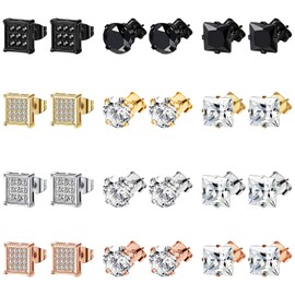 NEWITIN 12 Pairs Stainless Steel Stud Earrings for Men Hypoallergenic Earrings Inlaid Cubic Zirconia Men Earrings Hoop Earrings Stud Earrings for Women Men