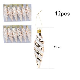 DAHI 12 x Glitter Christmas Tree Pendants Christmas Tree Cones Champagne Christmas Tree Decorations Christmas Baubles for Christmas Tree Decoration (Champagne-B)