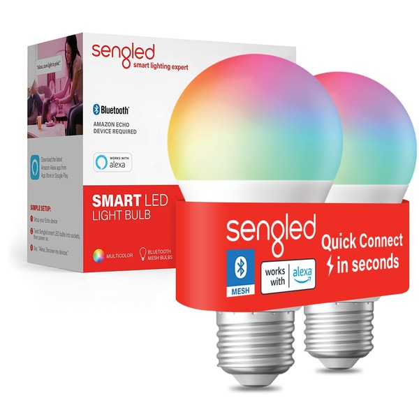 Sengled Alexa Light Bulb, S1 Auto Pairing with Alexa Devices, Color Changing Light Bulbs, Bluetooth Mesh Smart Home Lighting, E26 60W Equivalent, 800LM, 2-Pack