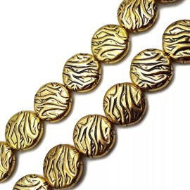 Unbranded Vintage Acrylic Antiqued Etched Gold Plated Coin Beads Size 25mm 16" Strand