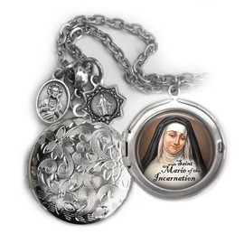 St. Marie of the Incarnation Locket Necklace, Patron Saint Confirmation Gift, Italian Charms, Catholic Jewelry