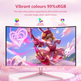 Sealan 27 inch Curved Pink Gaming Monitor 2K 180Hz, Full QHD(2560 * 1440),1ms,1800R,VA Screen,FreeSync,Low Blue Light, Flicker Free,Eye-Care, DP, HDMI Port for Gaming Home Office,VESA(75mm*75mm)