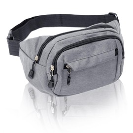 BEEL Men's Women's Waist Bag, Running Pouch, For Travel, Work, 4 Pockets, Lightweight, gray