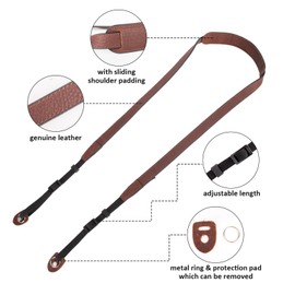 MUZIRI KIINOKOO Camera Strap Genuine Leather with Nylon Belt - Adjustable Shoulder Neck Strap Comes with Triangular Rings for Most of Digital Cameras- Length 90cm to 140cm - Coffee