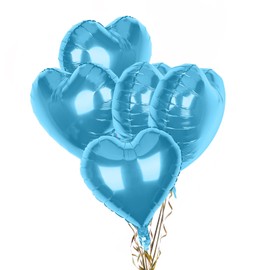 Pack of 5 Baby Blue Heart Balloons, 18" Heart Shape Foil Balloons, Heart Balloons Helium for Valentines Engagement Bridal Shower Graduation Baby Shower Wedding Anniversary Birthday Party Decorations