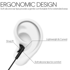 Maeline Bulk 5 Pack Earbuds in-Ear Headphones, Wired 3.5mm Plug for Smartphone, Tablet, Computer, Perfect for Kids, Teens, Adults for Classrooms, Libraries, Hotels, Airplanes, Travel - Onyx Black