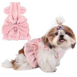 Norbi Cute Small Dog Dresses Female Puppy Outfits with Bowknot Spring Summer Princess Dress Birthday Designer Dog Clothes Pink L
