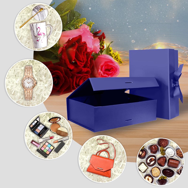 DaiUni 10.5"X7.5"X3.1" Blue Magnetic Gift Box with Lid and Ribbon