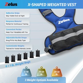 ZELUS Weighted Vest for Men and Women, Adjustable Body Weight Vest Exercise Set for Workouts, 4-10lb/11-20lb/20-32lb with 6 Ironsand Weights for Cardio Strength Training Walking Jogging, 4-10lb. Blue
