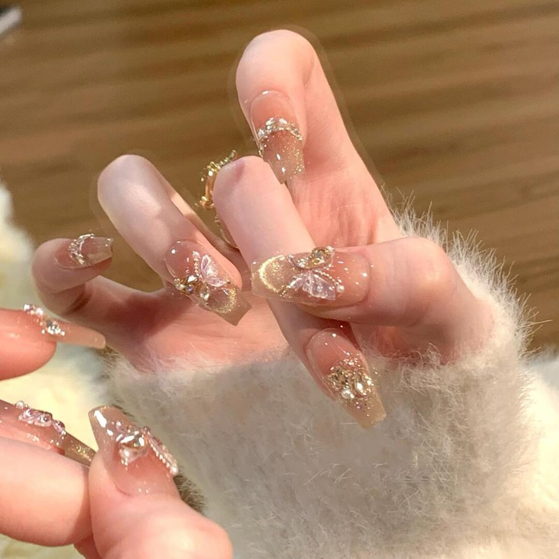 Sheepyo Nail Tips, Long, Pink, Handmade, Press-On, Longer, Cute, False